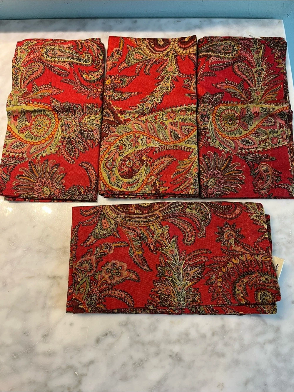 Pottery Barn Red Paisley Cotton Napkins Set